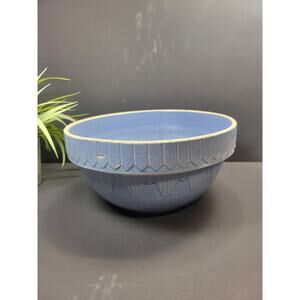 Vintage Blue Stoneware Bowl Picket Fence Shoulder Bowl 10-1/4"